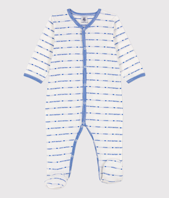 Pelele jacquard de algodón blanco MARSHMALLOW/azul PERSE