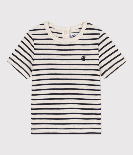 Camiseta de manga corta de algodón a rayas para bebé beige MONTELIMAR/azul SMOKING