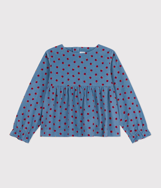 Blusa infantil estampada de pana de manga larga azul ADRIATIC/ MULTICO