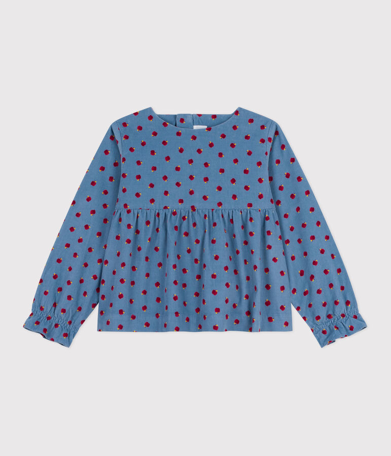 Blusa infantil estampada de pana de manga larga azul/multicolor