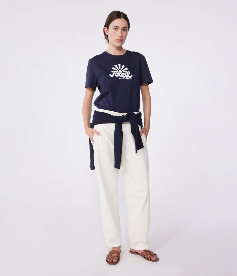 Camiseta Recta de algod&oacute;n liso para mujer azul