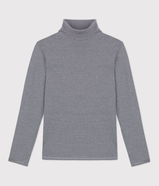 Camiseta L'ICONIQUE con cuello vuelto de algodón ORGÁNICO de mujer azul SMOKING/blanco MARSHMALLOW