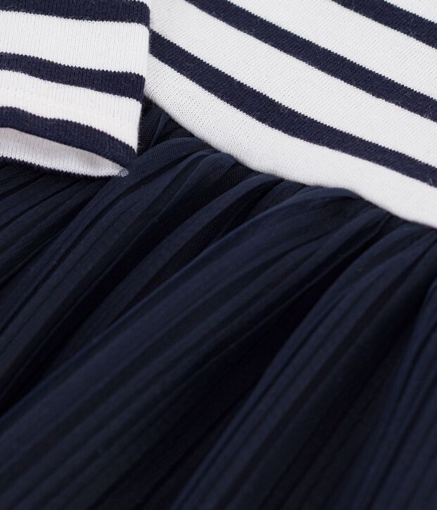 Vestido de dos materiales de manga larga a rayas para beb&eacute; blanco/multicolor