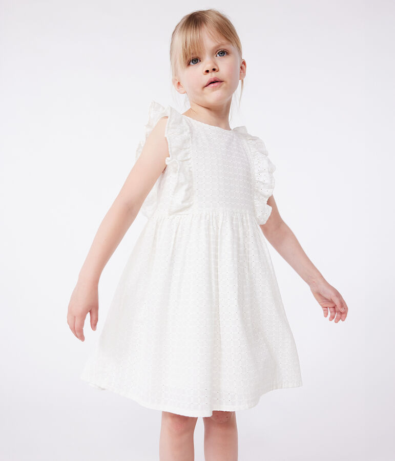Vestido infantil de algod&oacute;n sin mangas blanco