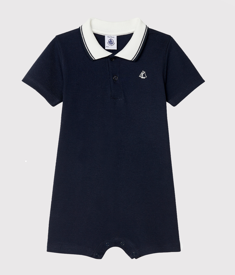 Mono de corte polo de algod&oacute;n de beb&eacute; ni&ntilde;o azul