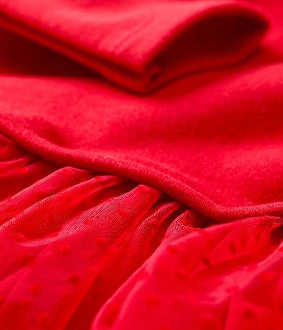 Vestido de muletón y tul de bebé. rojo TERKUIT