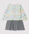 Vestido de manga larga de punto de bebé niña. gris POUSSIERE/blanco MULTICO