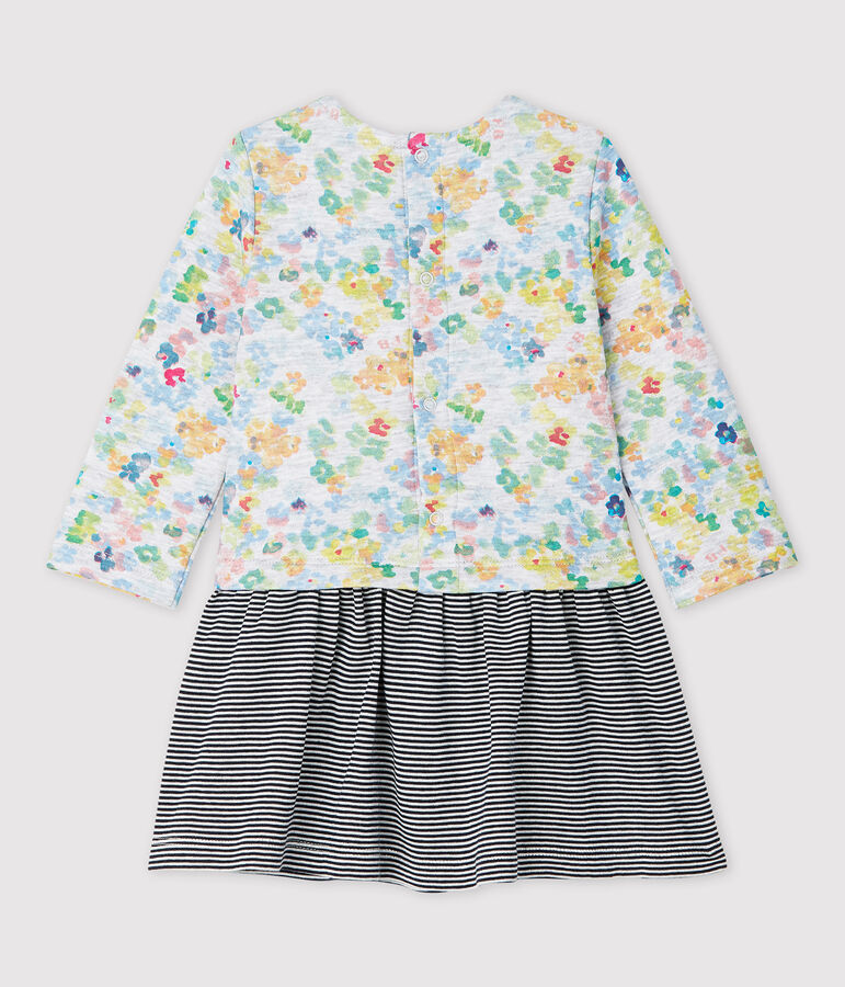 Vestido de manga larga de punto de beb&eacute; ni&ntilde;a. gris POUSSIERE/blanco MULTICO