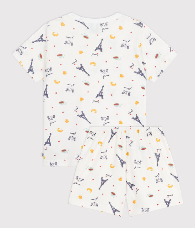 Pijama infantil corto de algod&oacute;n con estampado de Par&iacute;s blanco/multicolor