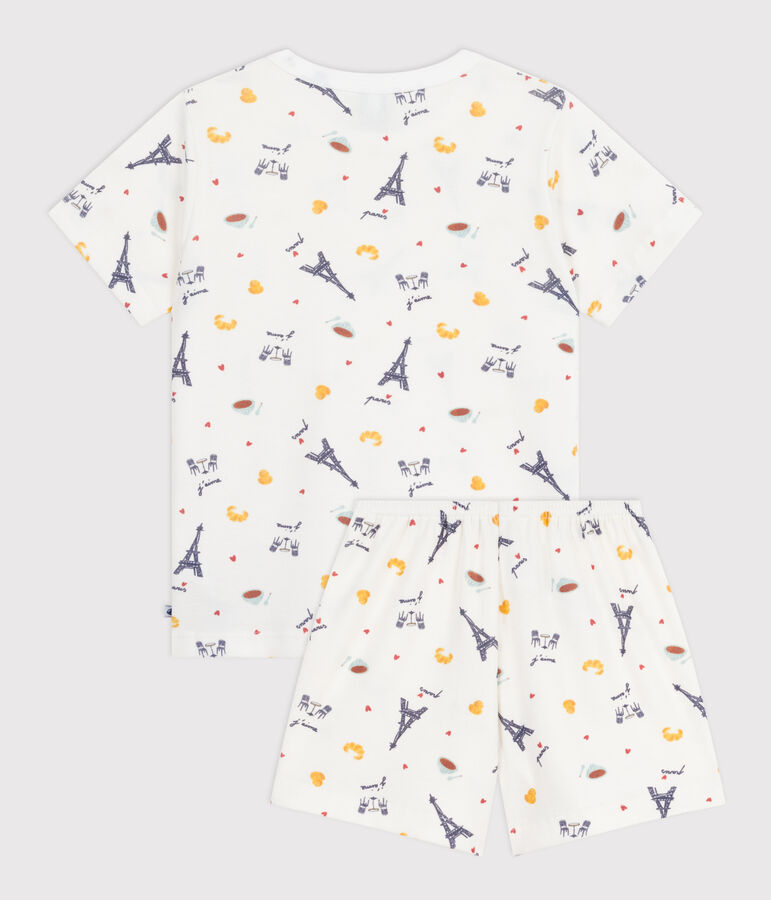 Pijama infantil corto de algod&oacute;n con estampado de Par&iacute;s blanco/multicolor