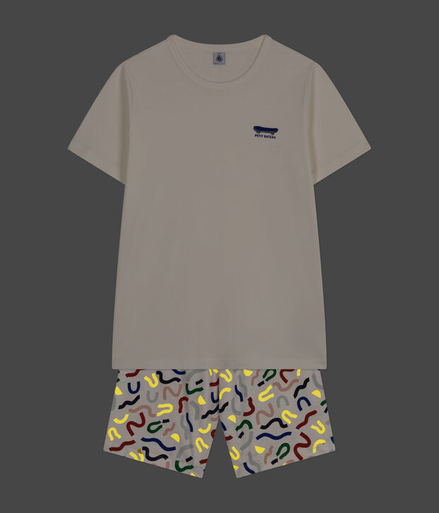 Pijama corto de algod&oacute;n j&uacute;nior blanco/multicolor