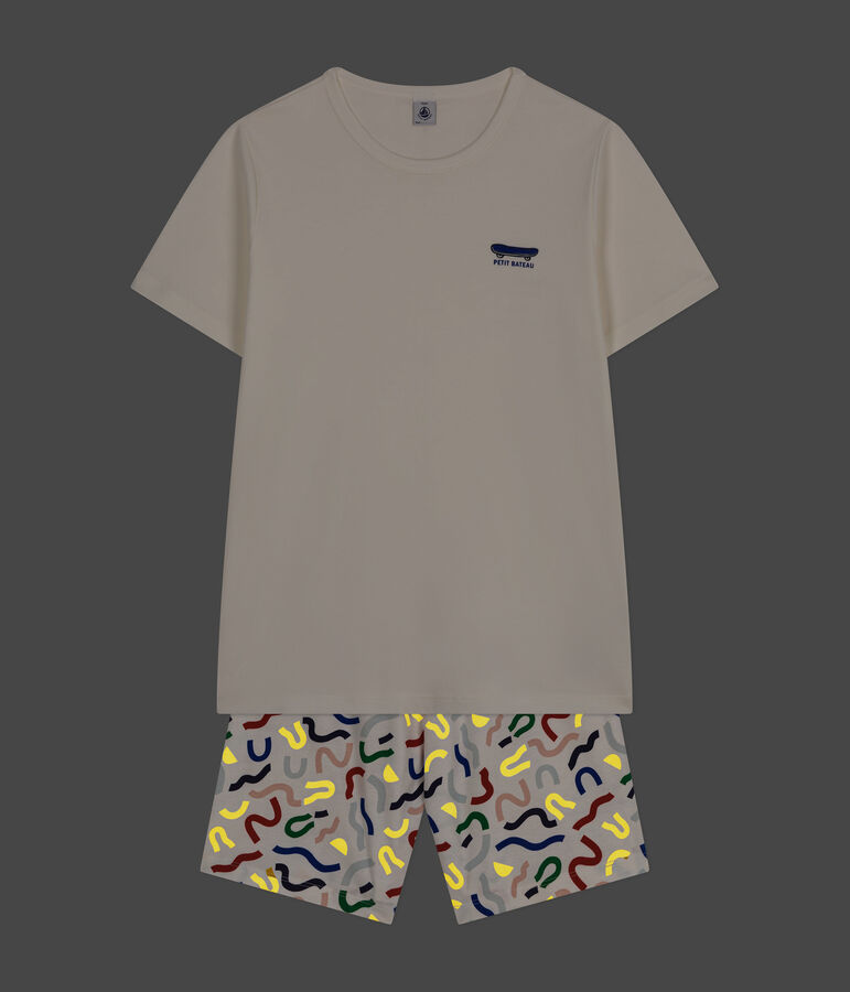 Pijama corto de algod&oacute;n j&uacute;nior blanco/multicolor