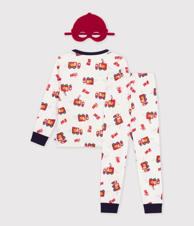 Pijama tipo disfraz infantil de algod&oacute;n de bombero blanco/multicolor
