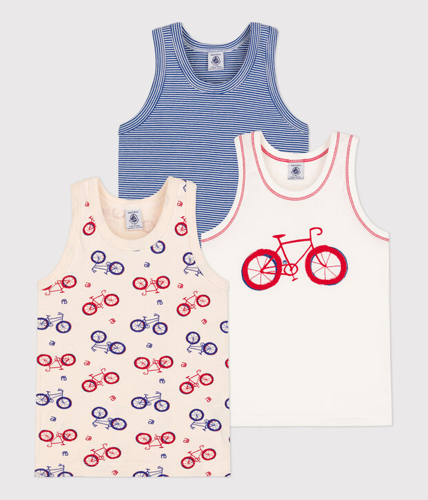Juego de 3 camisetas de tirantes con motivo de bicicleta de algod&oacute;n para ni&ntilde;o multicolor