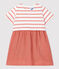 Vestido bimaterial de gasa de algodón y jersey grueso ecológico para bebé blanco MARSHMALLOW/ PAPAYE