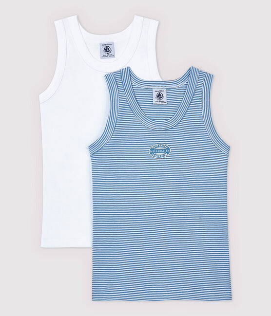 Lote de 2 camisetas de tirantes de mil rayas azules de algodón ecológico de niño variante 1