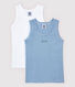 Lote de 2 camisetas de tirantes de mil rayas azules de algodón ecológico de niño