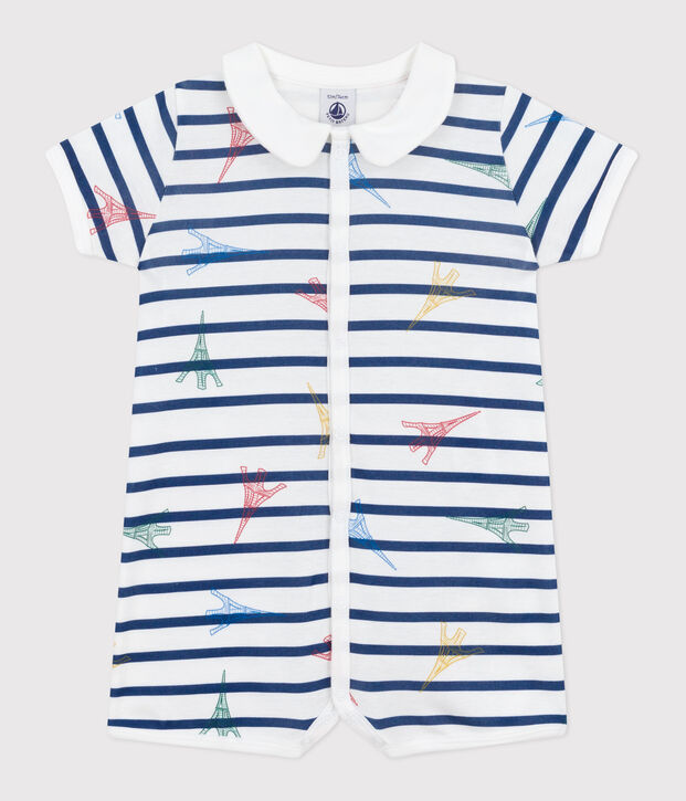 Mono corto de algod&oacute;n con motivo de Par&iacute;s para beb&eacute; blanco/multicolor