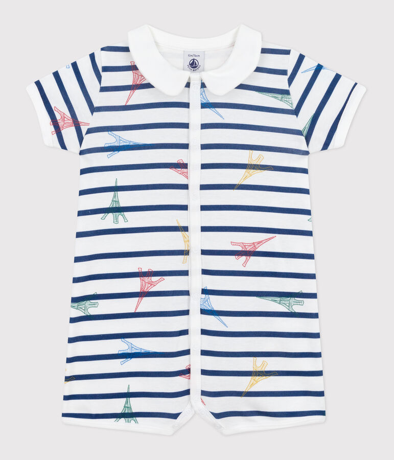 Mono corto de algod&oacute;n con motivo de Par&iacute;s para beb&eacute; blanco/multicolor