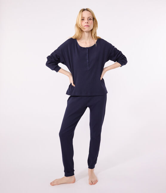 Pijama liso de algodón para mujer azul SMOKING