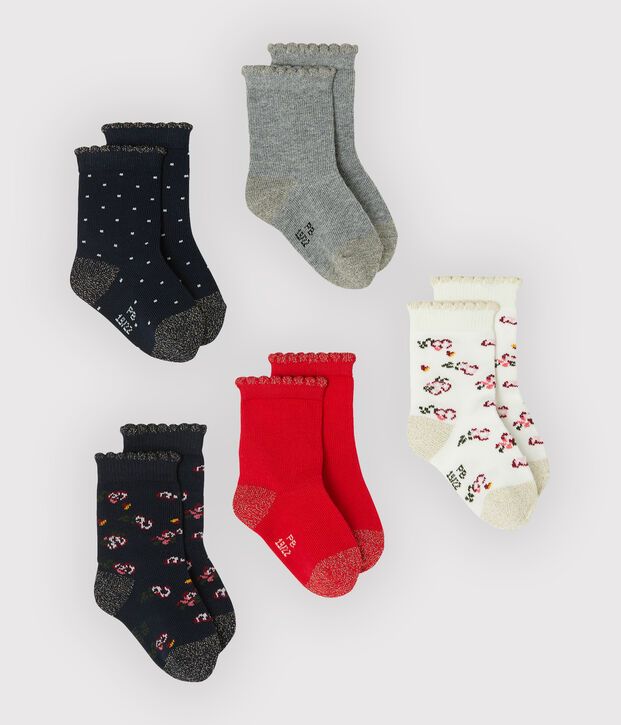 Lote de 5 pares de calcetines para beb&eacute; ni&ntilde;a multicolor