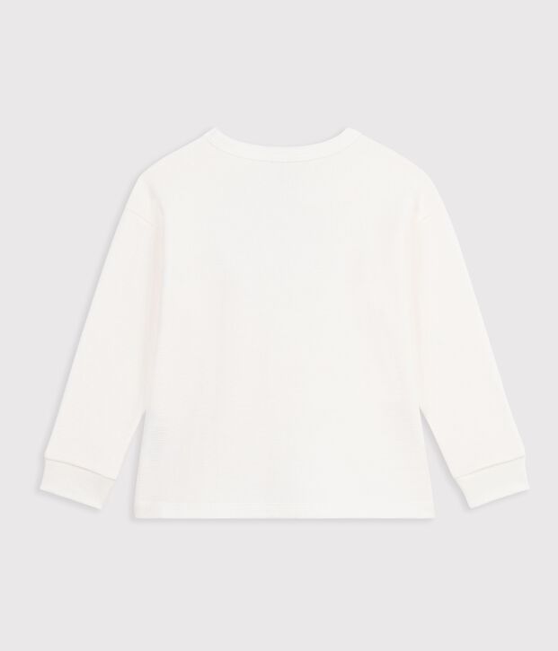 Camiseta infantil lisa de algod&oacute;n de manga larga blanco