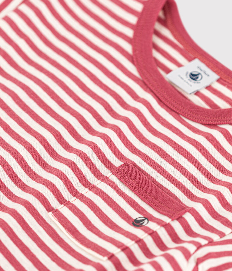 Camiseta de manga corta de punto flameado a rayas para beb&eacute; rosa/crudo
