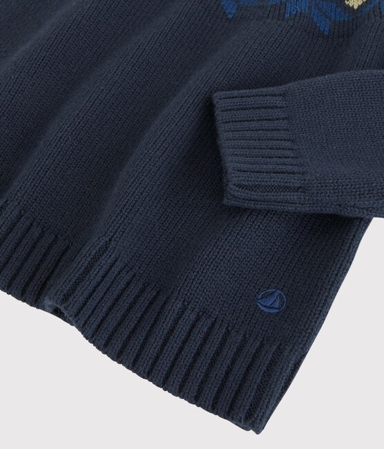 Jersey de lana y algodón de niño azul SMOKING/blanco MULTICO
