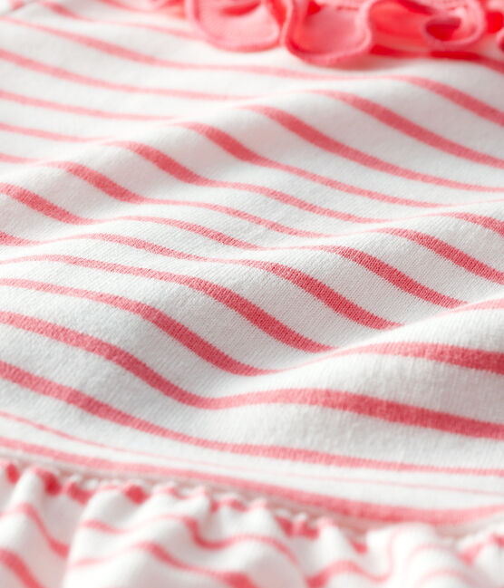 Vestido de rayas con collarín para bebé niña blanco MARSHMALLOW/rosa CUPCAKE