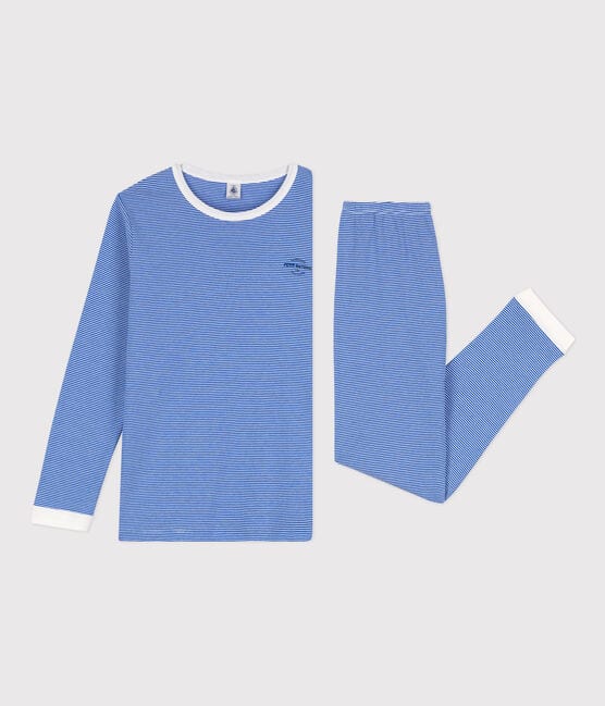 Pijama de algodón milrayas para niño/niña azul PERSE/blanco MARSHMALLOW
