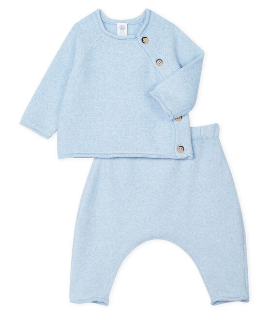 Conjunto de dos piezas para bebé niño, lana merinos y poliéster azul TOUDOU