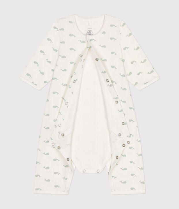 Bodyjama sin pies de algod&oacute;n para beb&eacute; blanco/verde