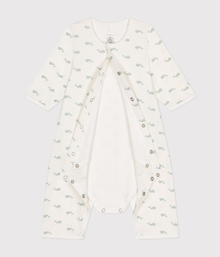 Bodyjama sin pies de algod&oacute;n para beb&eacute; blanco/verde