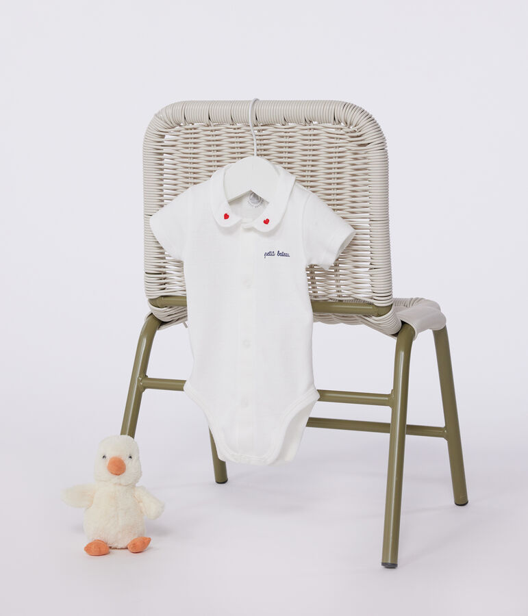 Body de algod&oacute;n de manga corta con cuello para reci&eacute;n nacido blanco