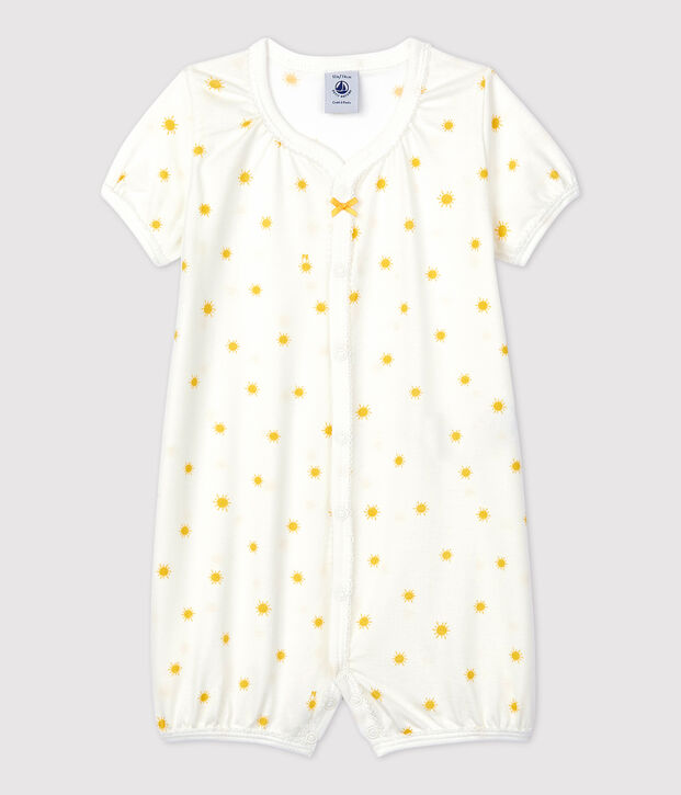 Pelele corto de algod&oacute;n org&aacute;nico con peque&ntilde;os soles para beb&eacute; blanco/amarillo