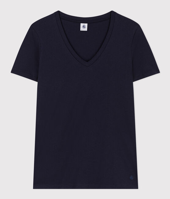 Camiseta LA RECTA de algodón con cuello de pico para mujer azul SMOKING