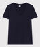 Camiseta LA RECTA de algodón con cuello de pico para mujer azul SMOKING