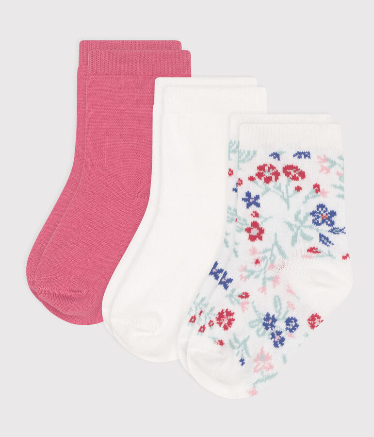 3 pares de calcetines de algod&oacute;n con flores para beb&eacute; ni&ntilde;a multicolor