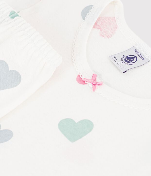 Pijama infantil de algod&oacute;n de manga corta y pierna larga con estampado blanco/multicolor