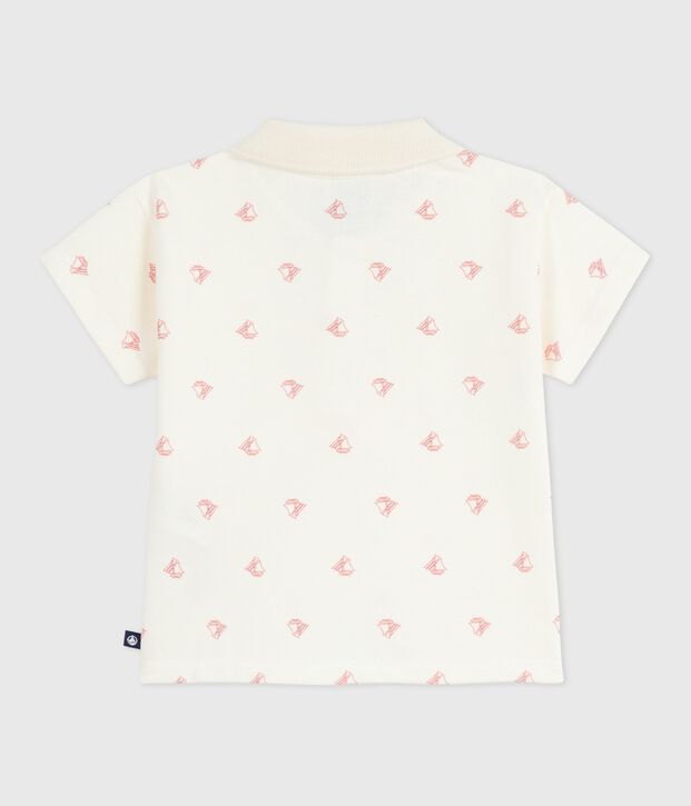 Polo de algod&oacute;n de manga corta con estampado de barcos vintage para beb&eacute; rojo/rojo