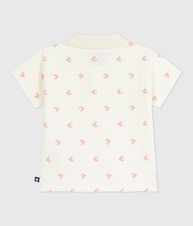 Polo de algod&oacute;n de manga corta con estampado de barcos vintage para beb&eacute; crudo/rojo