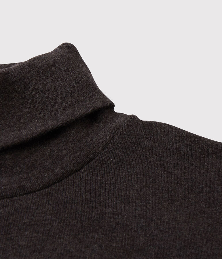 Camiseta de cuello alto emblem&aacute;tica de algod&oacute;n de mujer gris