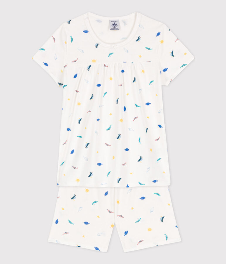 Pijama corto de algod&oacute;n con animales marinos para ni&ntilde;a blanco/multicolor