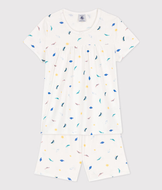 Pijama corto de algodón con animales marinos para niña blanco MARSHMALLOW/blanco MULTICO
