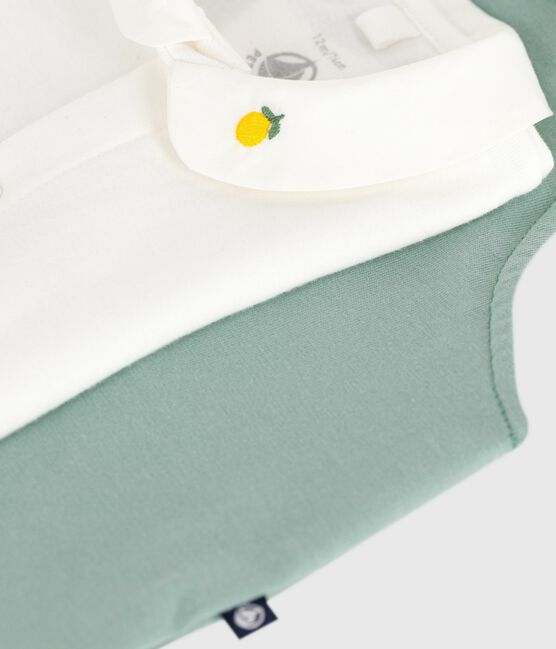 Conjunto de peto y body bordado de algodón liso para recién nacido verde PAUL