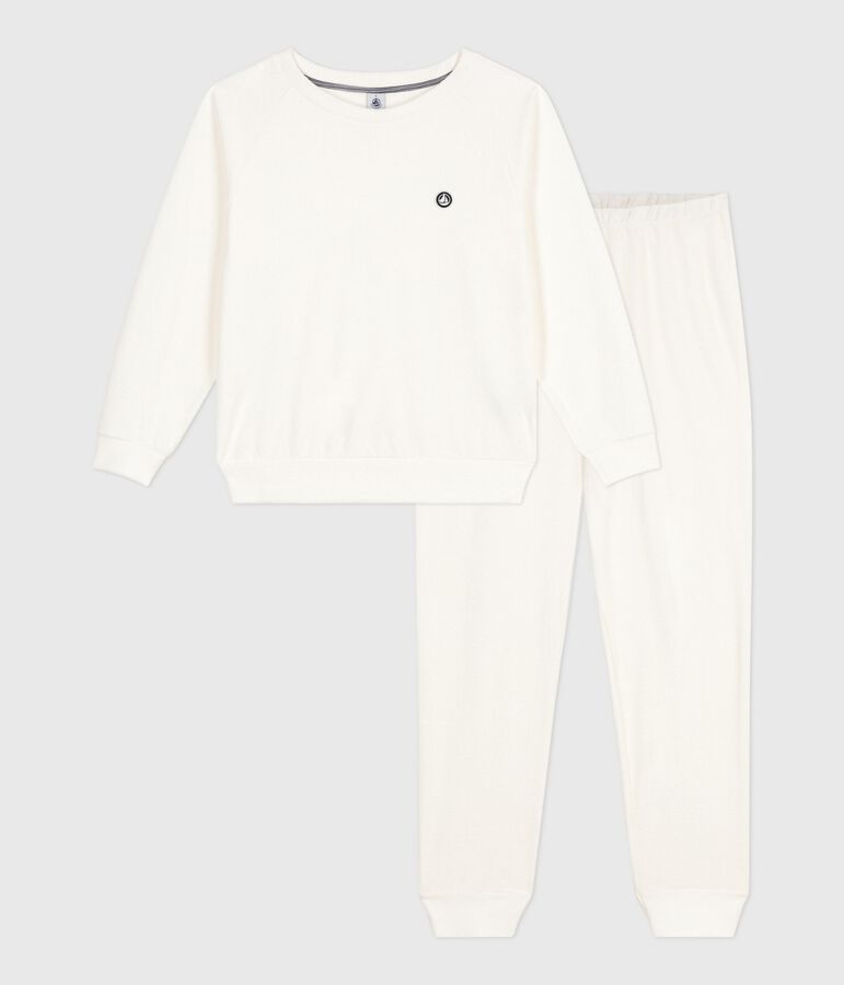 Pijama liso de rizo de algod&oacute;n para mujer crudo