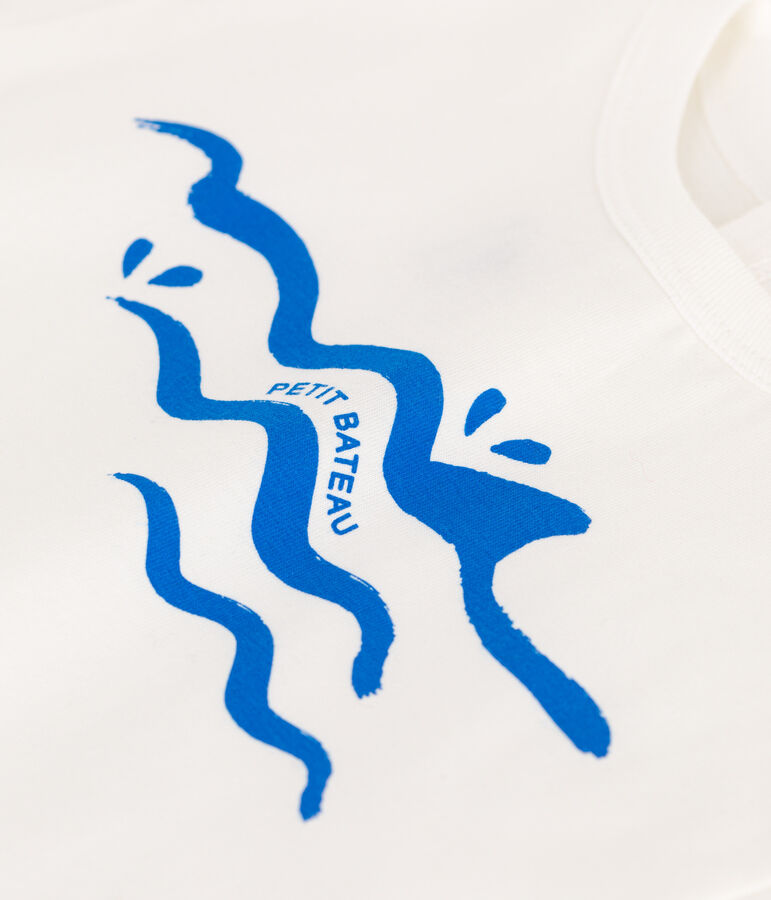 Camiseta lisa de manga corta de algod&oacute;n para beb&eacute; blanco/azul