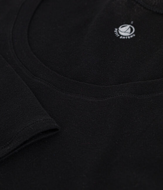 Camiseta de algodón de manga larga con cuello de bailarina para mujer   negro BLACK