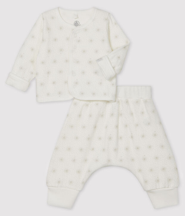 Conjunto de dos piezas para beb&eacute; de t&uacute;bico blanco/gris