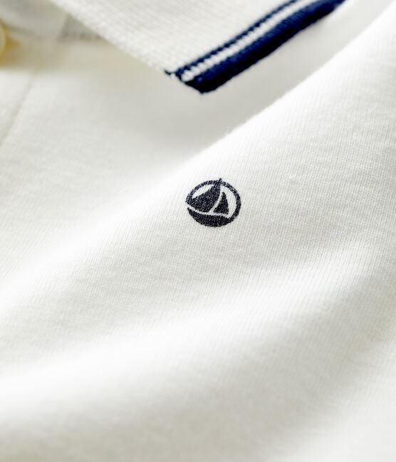 Polo de manga corta de algodón para bebé blanco MARSHMALLOW